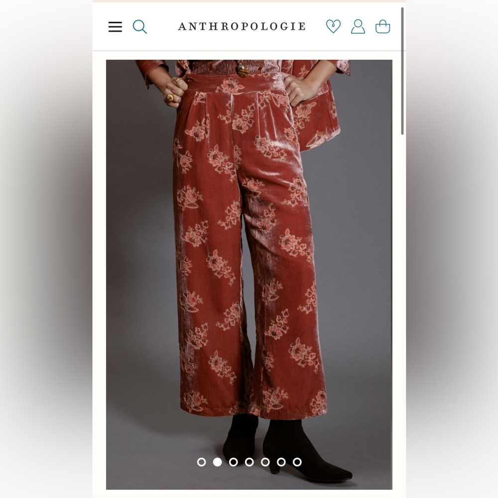 NWOT Anthropologie Pink Velvet Floral Burnout Trousers Medium